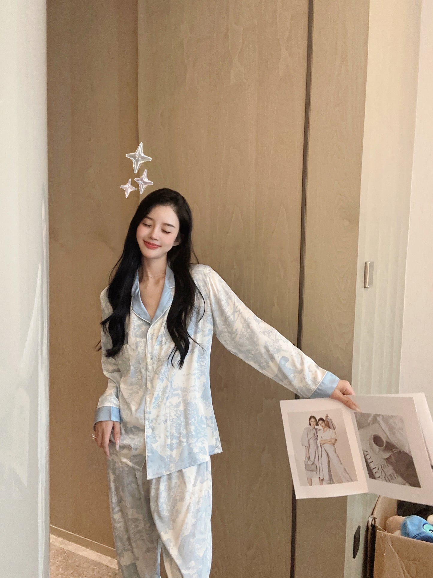 Ink Blue Silk Long-Sleeve Pajama Set