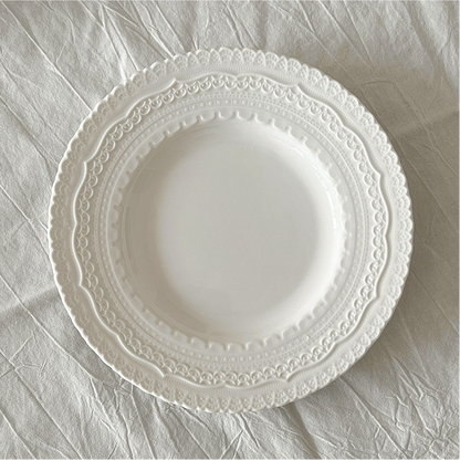 Elegant Lace Embossed White Ceramic Dinnerware Set