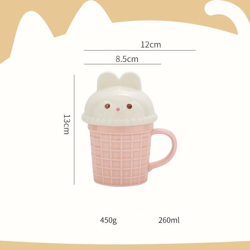 Charming Ice Cream-themed Ceramic Mug with Adorable Animal Lids