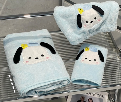 Pochacco Bath Towel and Hair Drying Cap Set