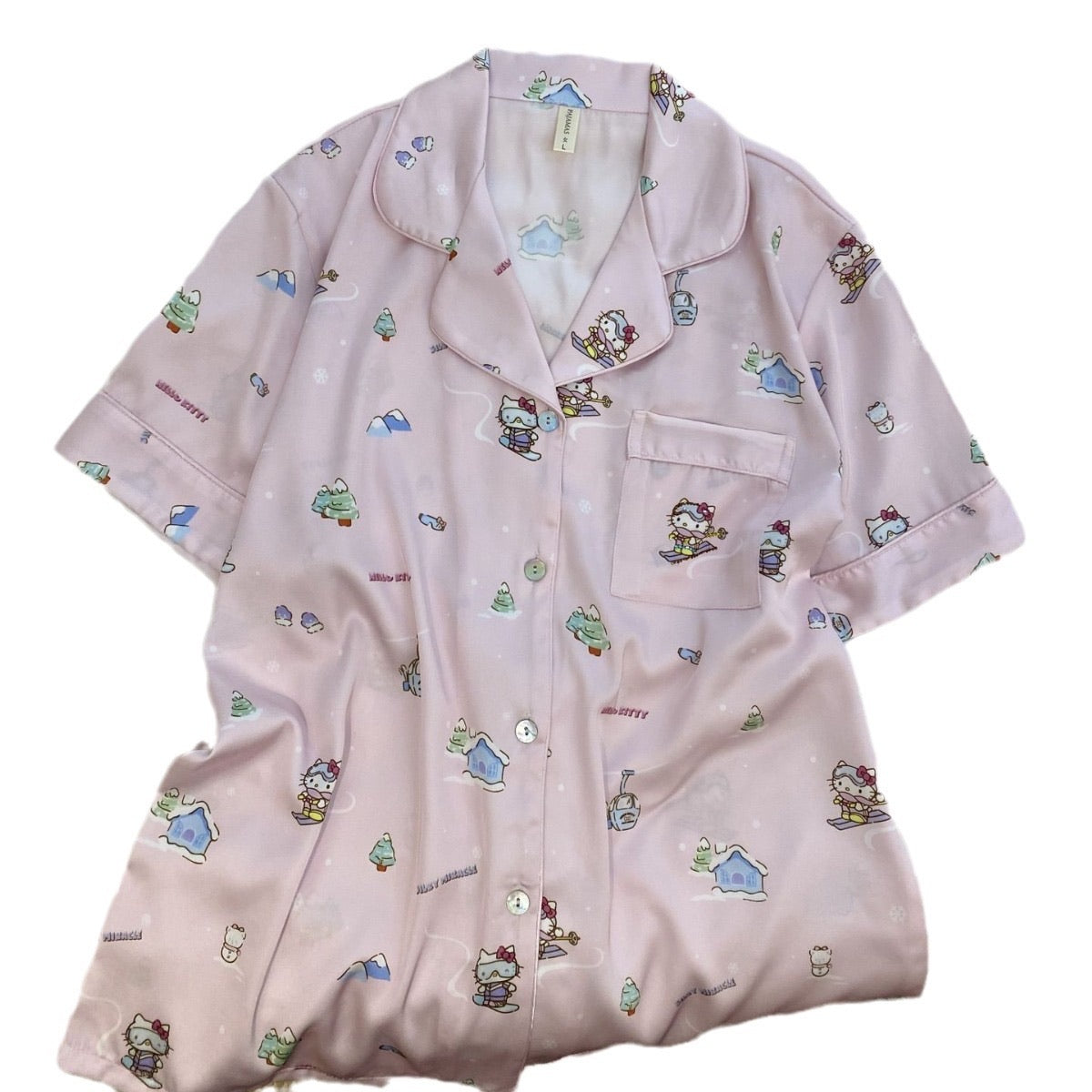 Hello Kitty Pink Rhinestone Short-Sleeve Silk Pajama Set