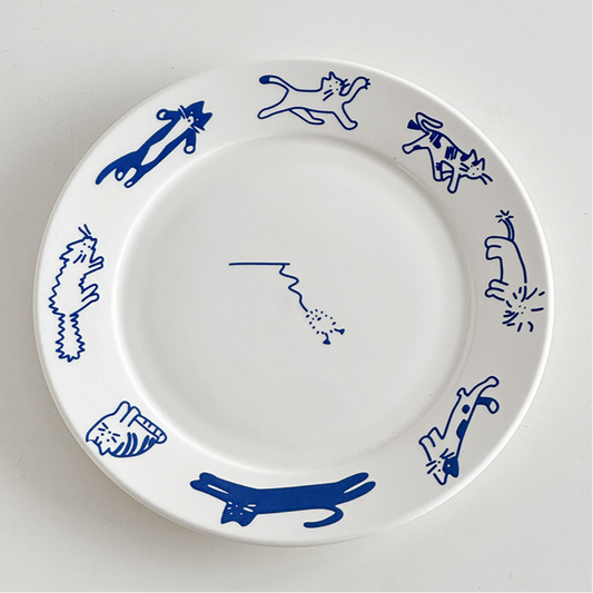 Blue Cat Illustration Ceramic Plate