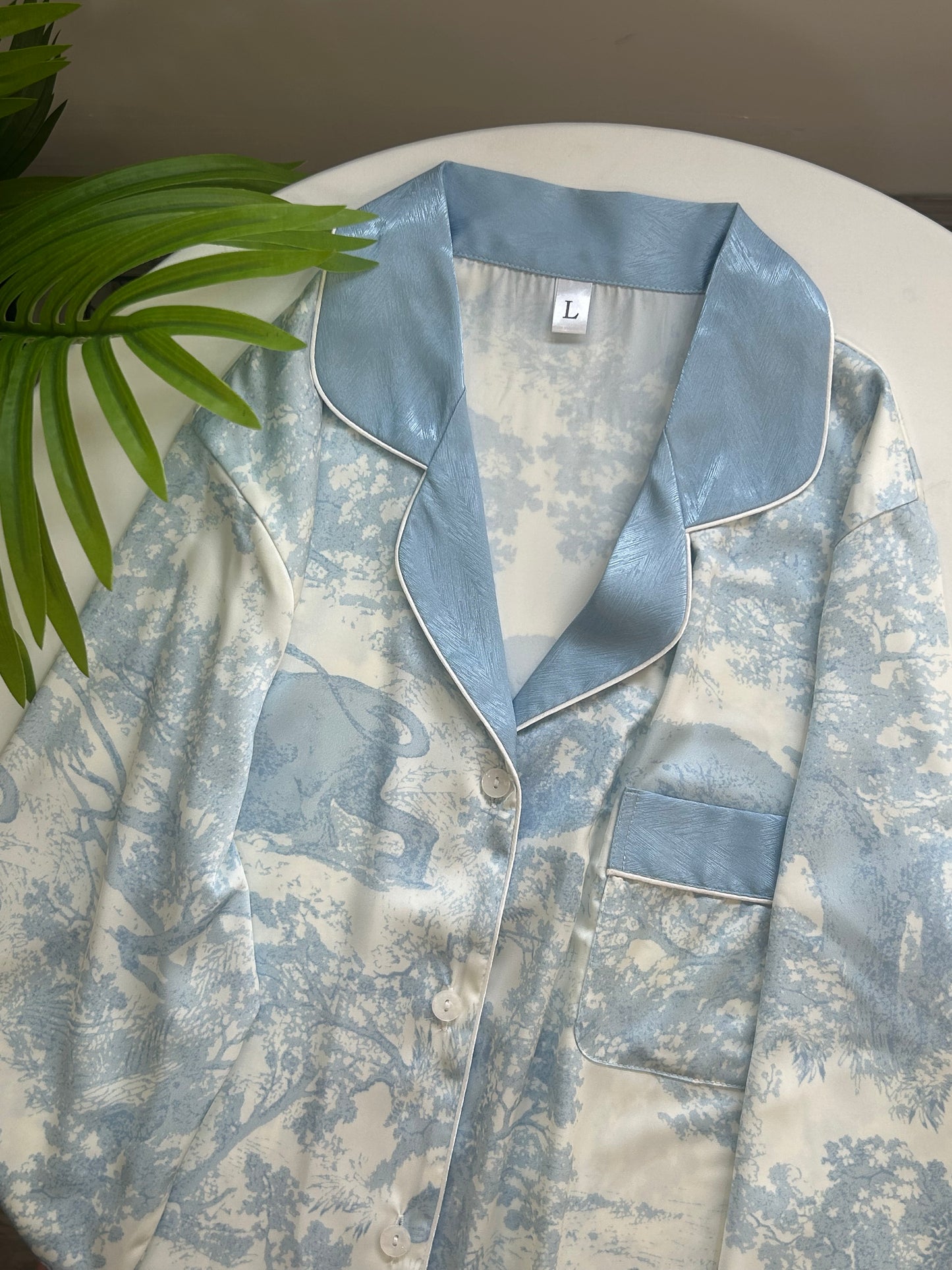 Ink Blue Silk Long-Sleeve Pajama Set