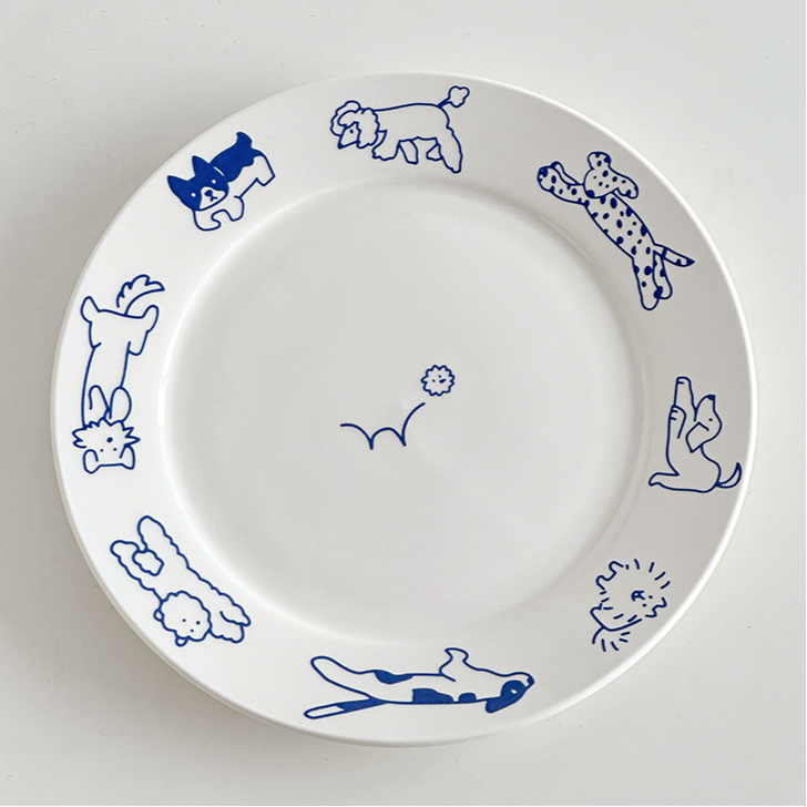 Blue Cat Illustration Ceramic Plate