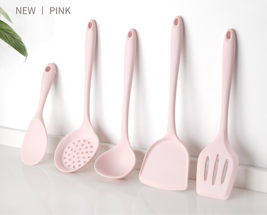 Pink Silicone Kitchen Cooking Utensils Set (Set of 5)