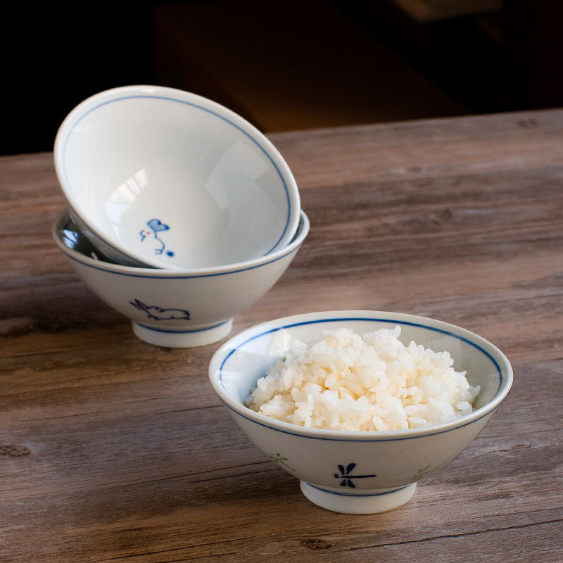 Japanese Hand-Painted Ceramic Rice Bowl