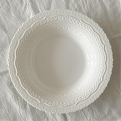 Elegant Lace Embossed White Ceramic Dinnerware Set