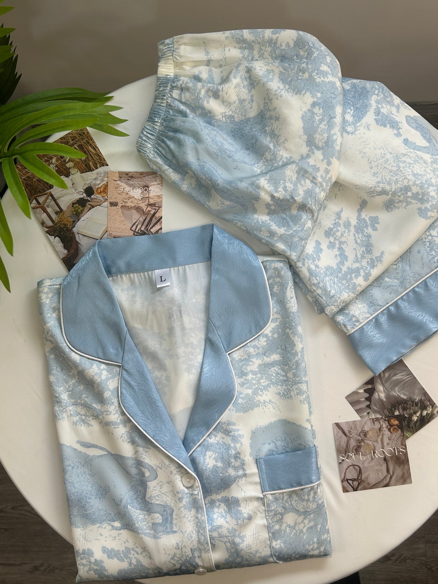 Ink Blue Silk Long-Sleeve Pajama Set