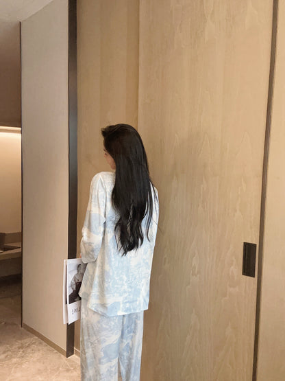 Ink Blue Silk Long-Sleeve Pajama Set