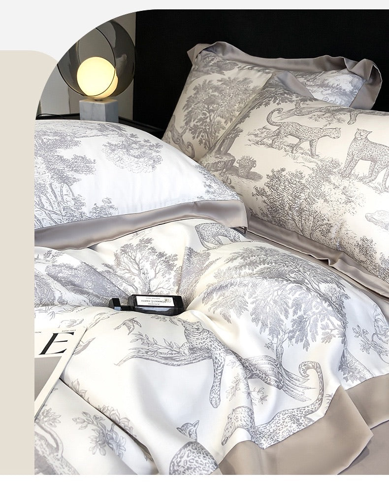 Rococo Manor Design Luxury Tencel Printed 4-Piece Bedding Set