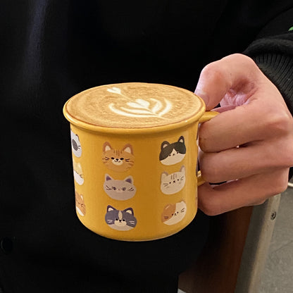 Cat-Themed Yellow Ceramic Mug