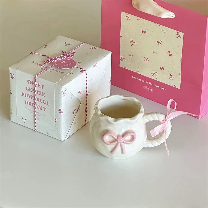 Pink Bow Ceramic Mug Gift Set (Gift Packaging + Gift Bag)