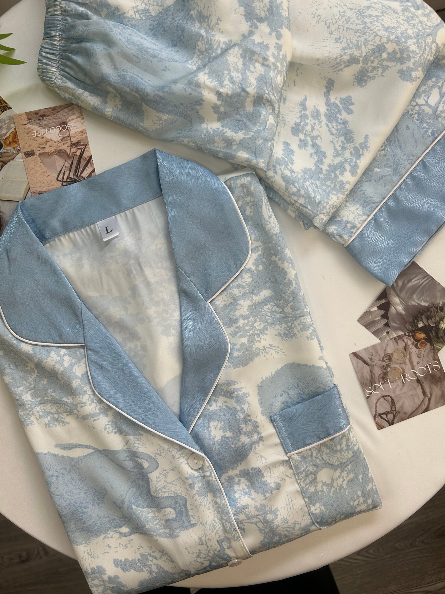 Ink Blue Silk Long-Sleeve Pajama Set