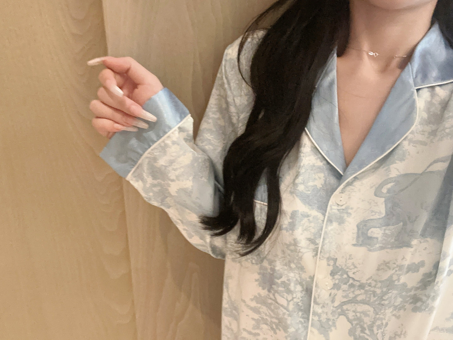 Ink Blue Silk Long-Sleeve Pajama Set