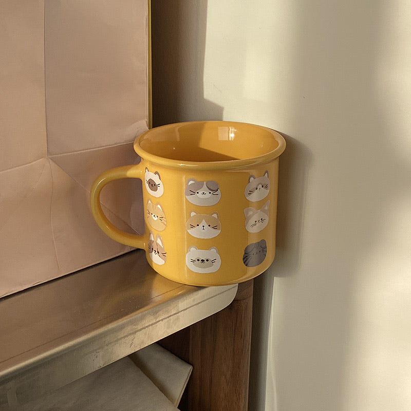 Cat-Themed Yellow Ceramic Mug