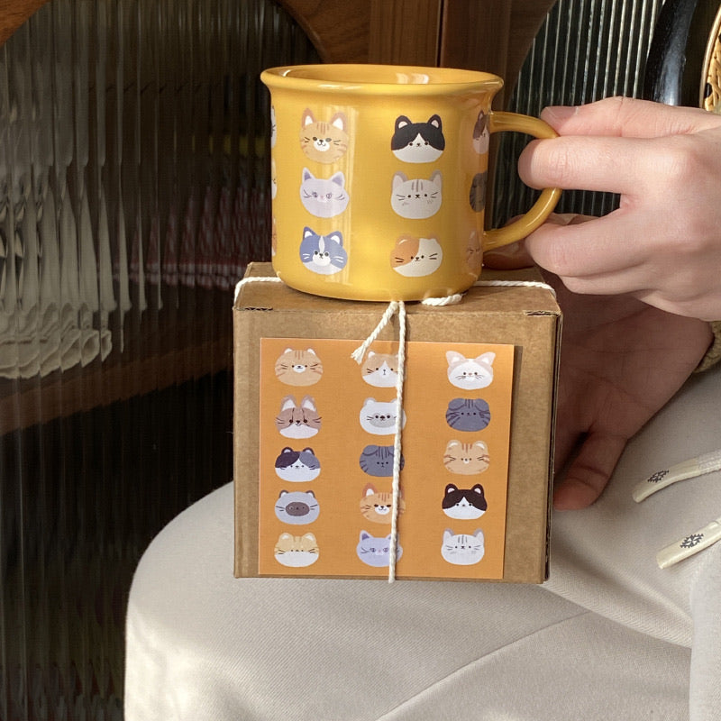 Cat-Themed Yellow Ceramic Mug