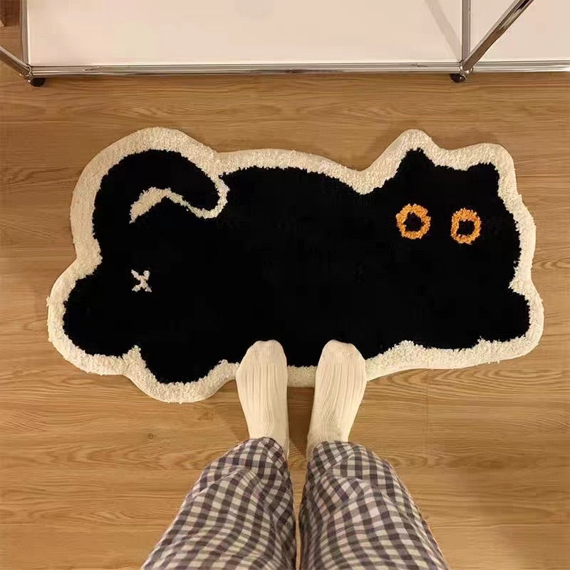 Cute Black Cat Flocked Non-slip Floor Mat