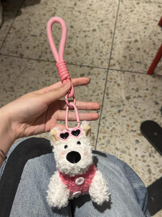 Pink Vest Puppy Plush Keychain