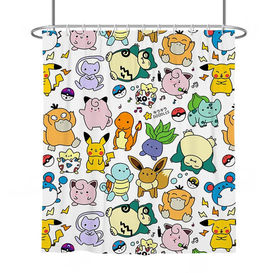 Pokémon Doodle-Style Shower Curtain with Hooks