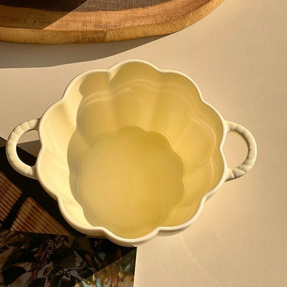 Cream-Style Large Capacity Pumpkin Double-Handled Bowl (with spoon)