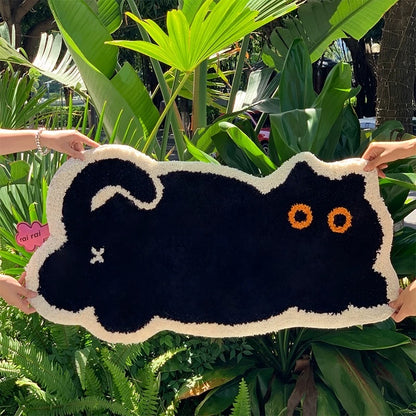 Cute Black Cat Flocked Non-slip Floor Mat