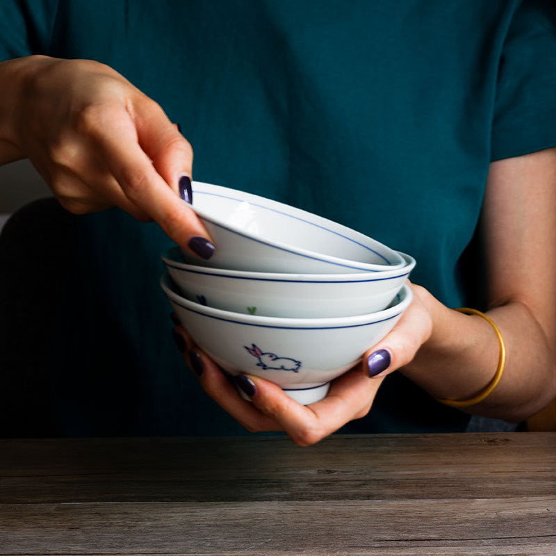 Japanese Hand-Painted Ceramic Rice Bowl