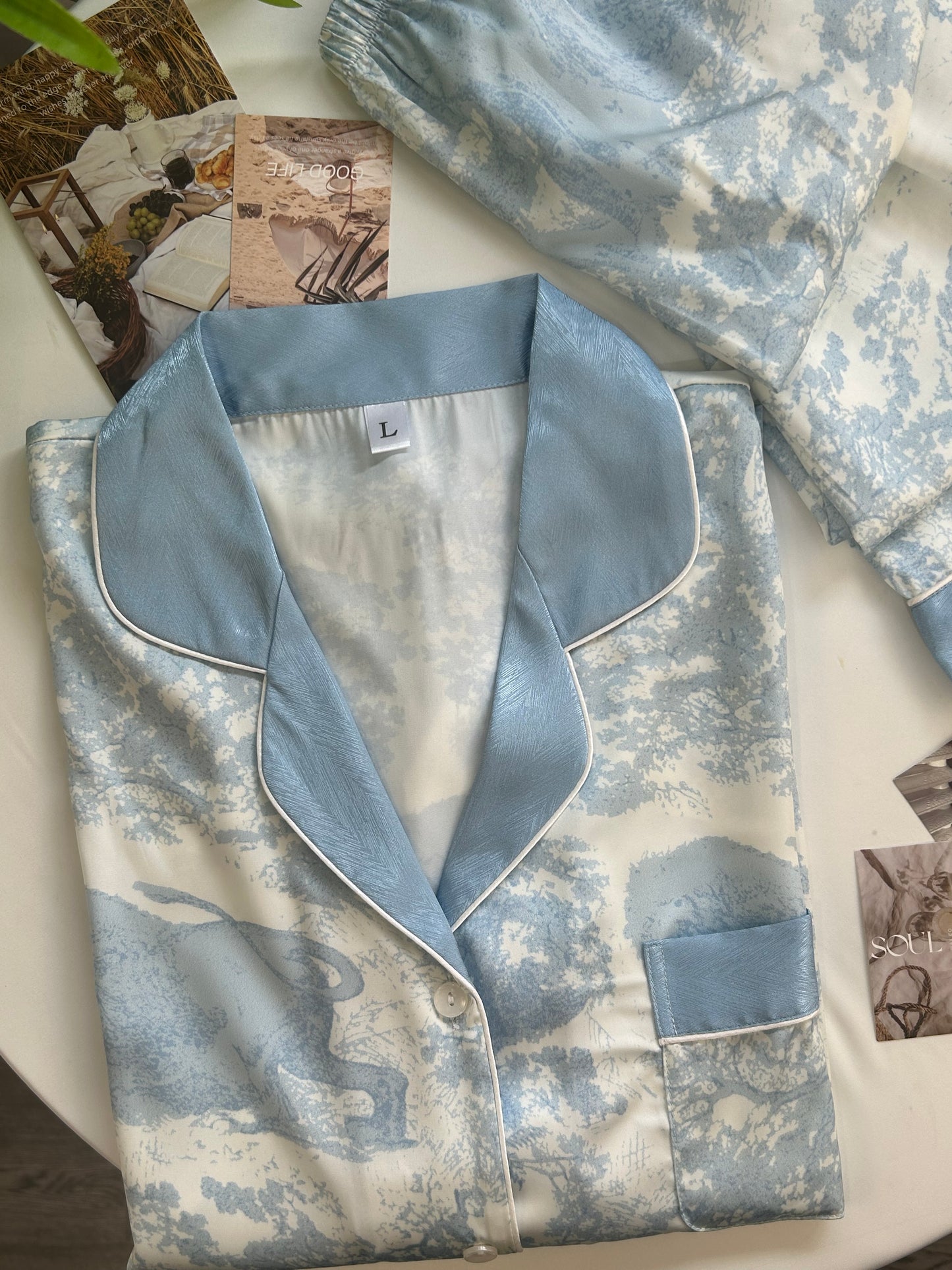 Ink Blue Silk Long-Sleeve Pajama Set
