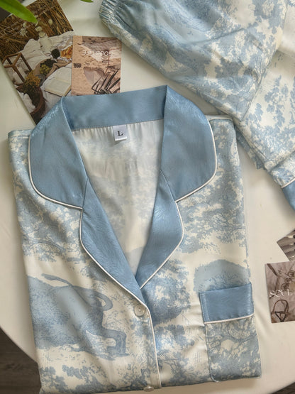 Ink Blue Silk Long-Sleeve Pajama Set