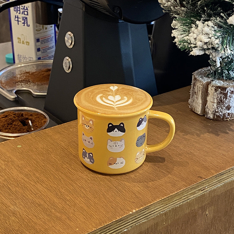 Cat-Themed Yellow Ceramic Mug