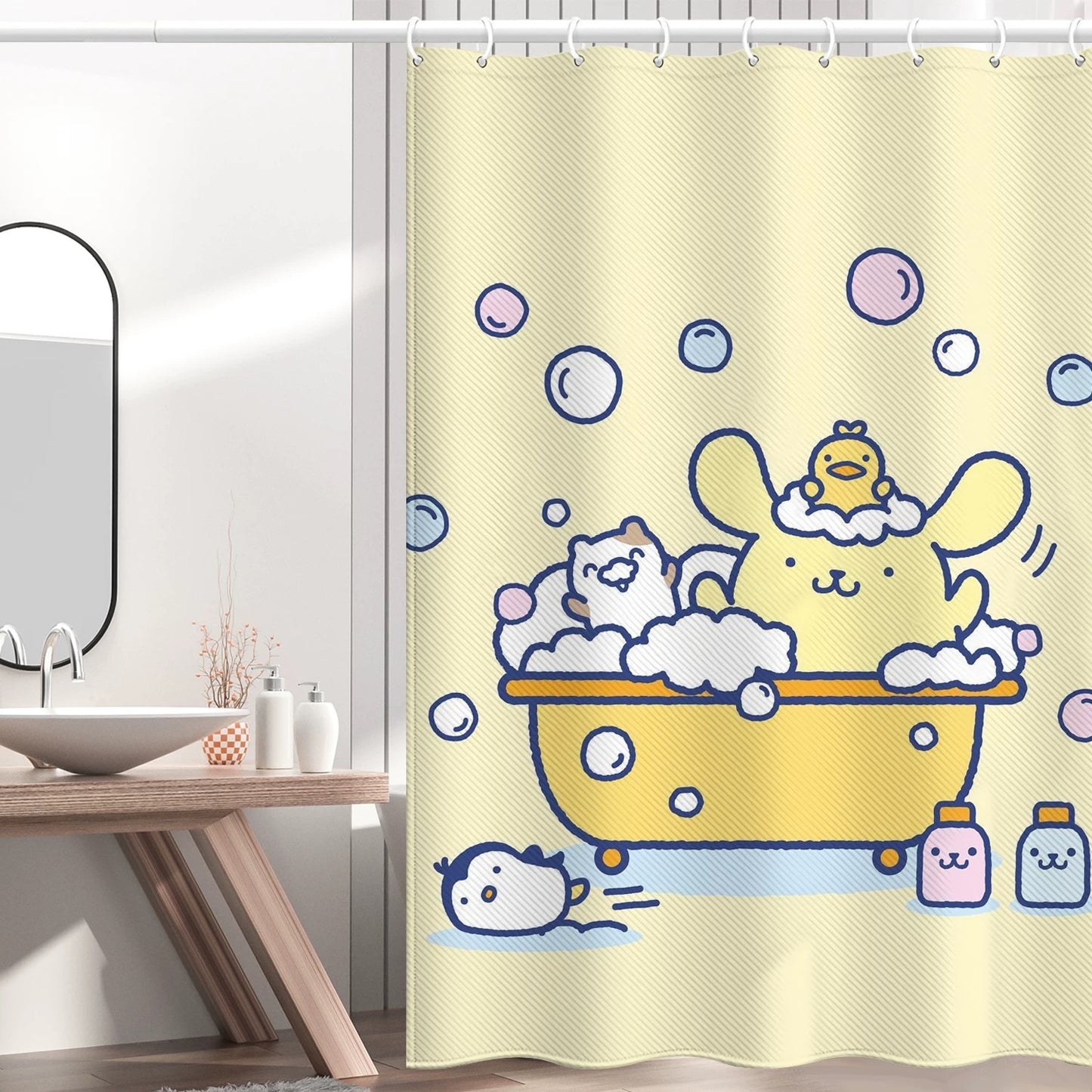 Bath Pompompurin Shower Curtain with Hooks