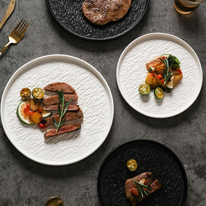 Nordic-style Textured Oversized Ceramic Steak Dinner Plate