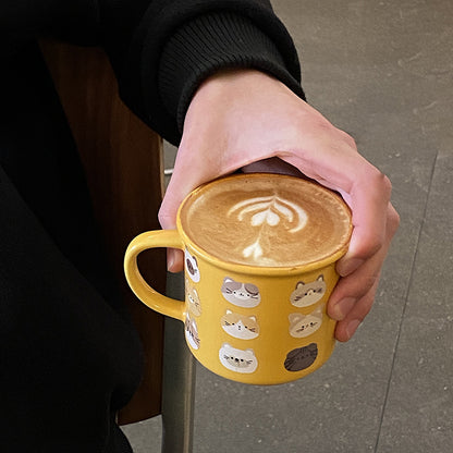 Cat-Themed Yellow Ceramic Mug