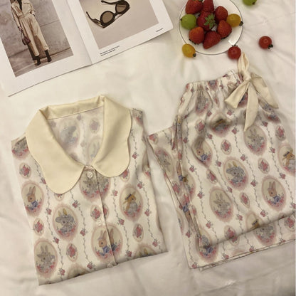 Cute Peter Rabbit Print Long-Sleeve Silk Pajama Set