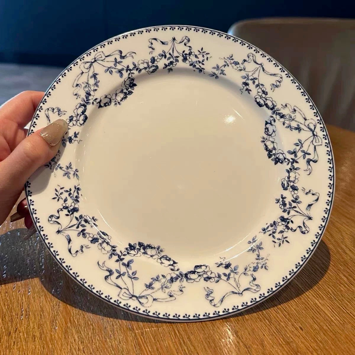 Vintage European Blue Floral Ceramic Plate