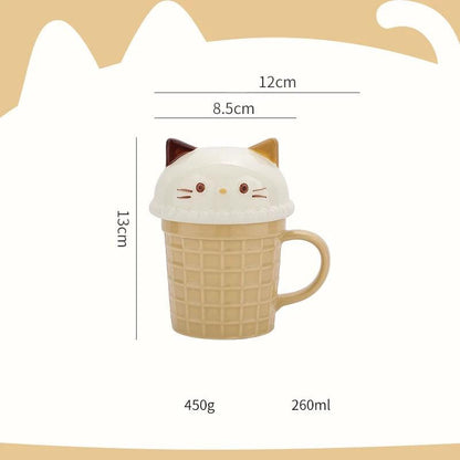 Charming Ice Cream-themed Ceramic Mug with Adorable Animal Lids