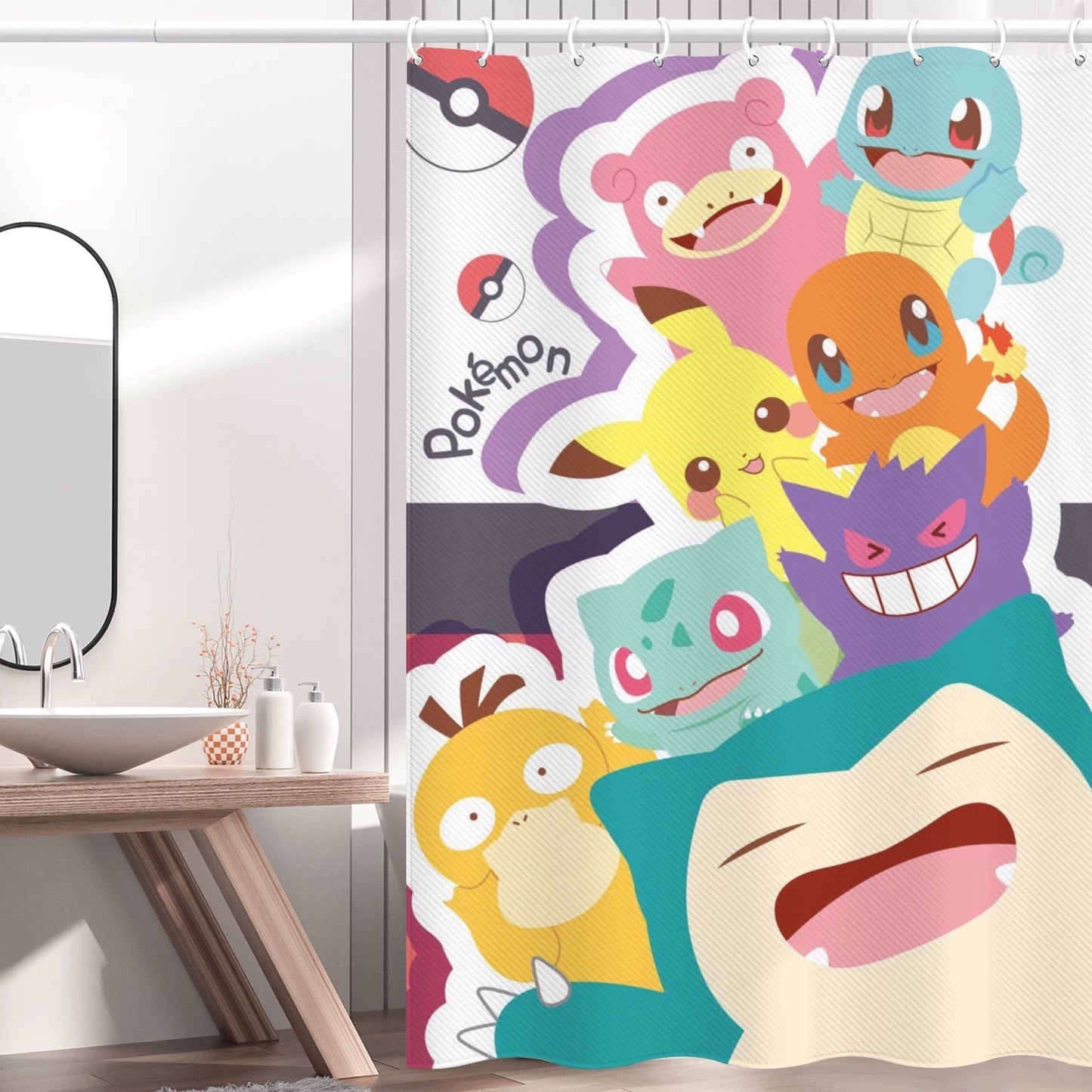 Pokémon Shower Curtain with Hooks