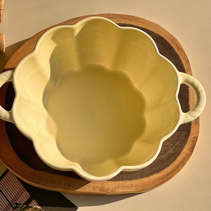 Cream-Style Large Capacity Pumpkin Double-Handled Bowl (with spoon)