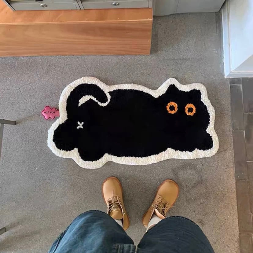 Cute Black Cat Flocked Non-slip Floor Mat