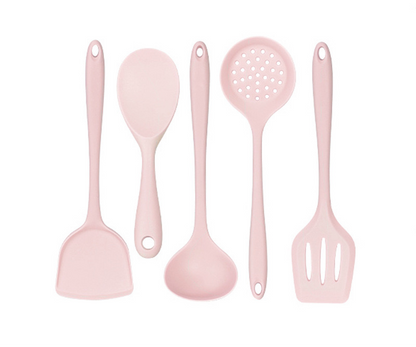 Pink Silicone Kitchen Cooking Utensils Set (Set of 5)