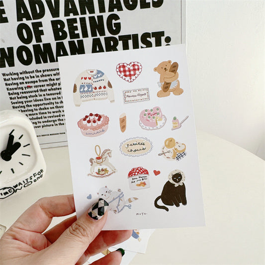 Cartoon Girl And Little Bear Country Style Journal Stickers