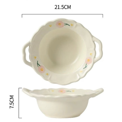 Peony White Ceramic Tableware Set (4 Pieces)