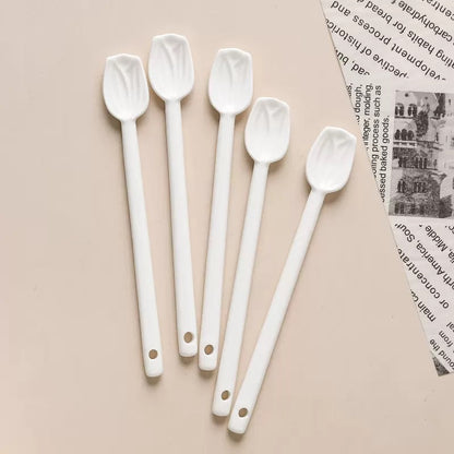 Tulip-Shaped Ceramic Coffee Spoon