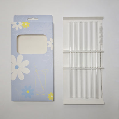High Borosilicate Glass Straw Set of 6 with Cleaning Brush