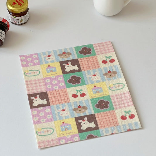Bunny & Puppy Patchwork Cellulose Sponge Dishcloth