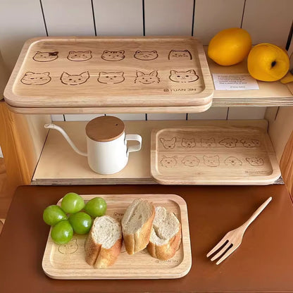 Cartoon-Style Rectangular Cat / Dog Wooden Tray