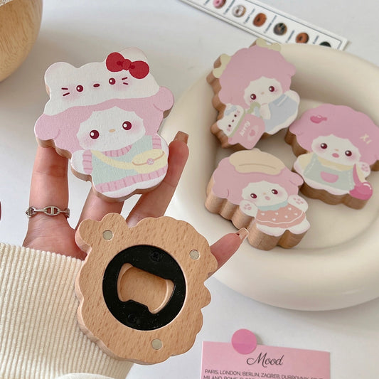 Cartoon Melody Beech Wood Refrigerator Magnet Bottle Opener