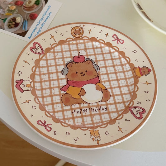 Cute Snowy Bear Ceramic Round Plate