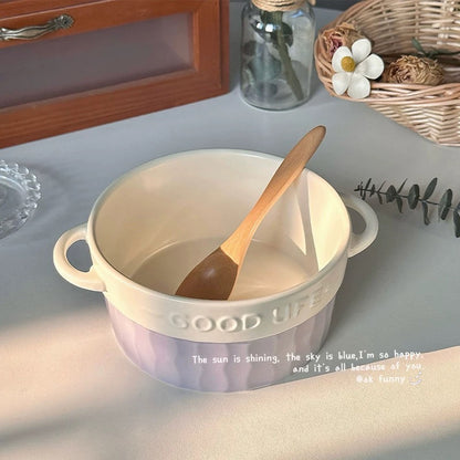 French Double-Handle Ceramic Bowl
