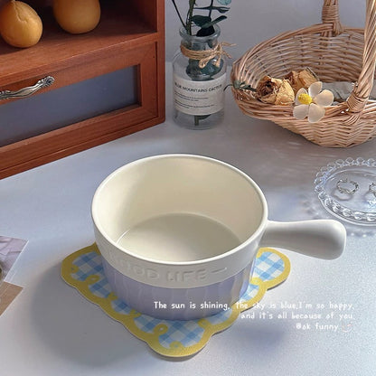 French Blue & White Ceramic Handle Bowl (GOOD LIFE Embossed Design)