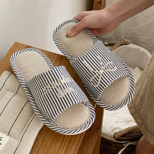 Korean Vintage Bow Linen Slippers